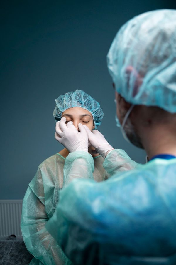 אישה בבדיקה רפואית לפני ניתוח מחיצת אף